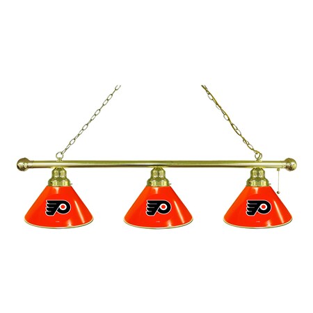 Holland Bar Stool Co Philadelphia Flyers 3 Shade Billiard Light, Orange Shades, Brass Fixture BL3BRPhiFly-O